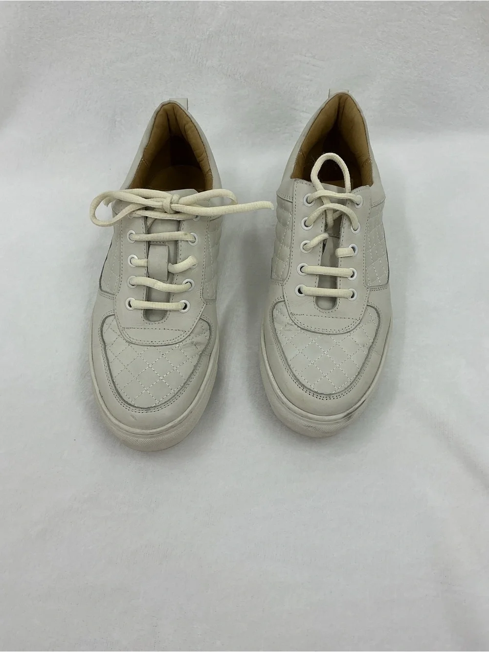 Quilt-Panel Men's Lace-Up Sneakers in Cream B08